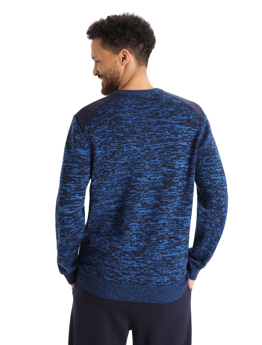 Midnight Navy / Lazurite Men's Icebreaker Merino Barein Crewe Sweaters | USA 1218ZUTG